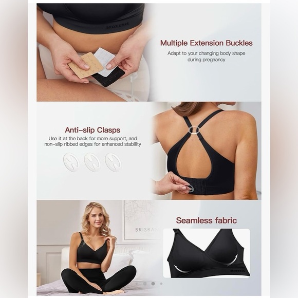 🎈Hofish Women’s Maternity Bra Black 3 Pack, Size Small, NIP - Picture 5 of 12